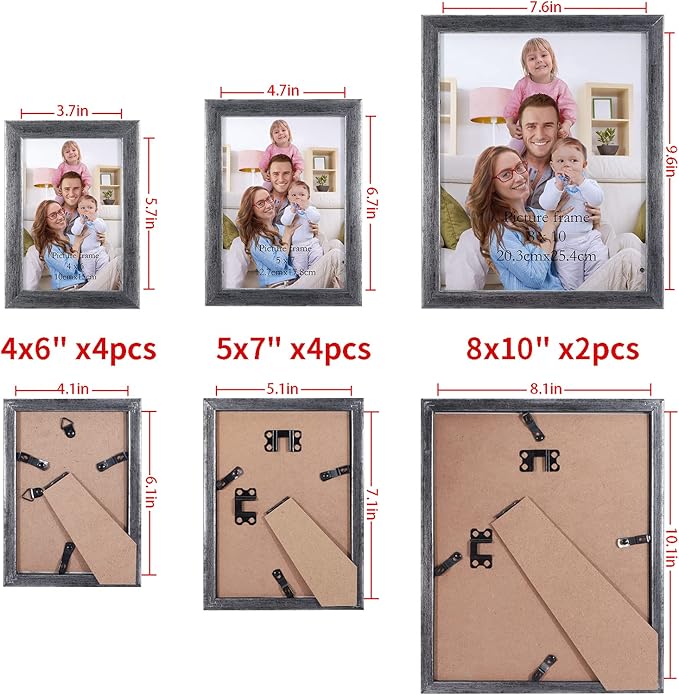 Giftgarden 10-Pack Distressed Silver Picture Frames for Various Sizes Photos, Four 4x6, Four 5x7, Two 8x10, Multi Assorted Antique Silver Frame Collage for Wall or Tabletop