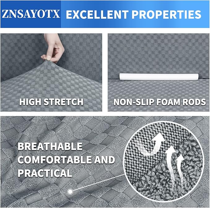 ZNSAYOTX 1 Piece Jacquard Couch Covers for 3 Cushion Couch High Stretch Sofa Cover for Pets Dogs Anti Slip Extra Large Sofa Slipcovers Furniture Protector (XL Sofa, Light Grey)