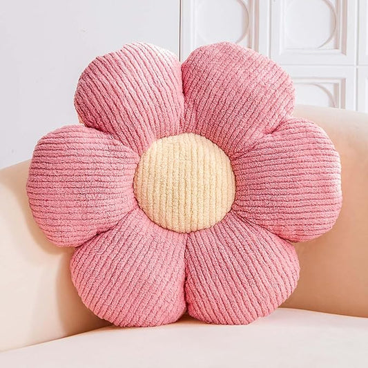Dusty Pink Flower Decorative Throw Pillows, Cute Daisy Shaped Plush Aesthetic Pillow, Soft 19.6" Floor Seat Cushion
