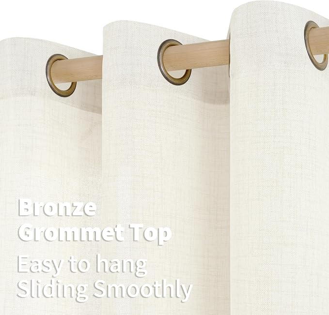 YoungsTex Ivory Linen Curtains 90 Inch Length for Living Room, Light Filtering Drapes with Bronze Grommet Rustic Semi Sheer Privacy for Bedroom Farmhouse Decorative, 52 x 90 Inch, 2 Panels