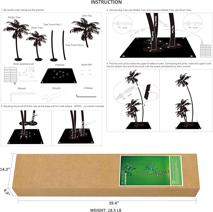 LIGHTSHARE Lighted 7FT Gorgeous Palm Tree 3Trunks Artificial Palm Tree 218LED Lights for Office Decoration Outdoor and Indoors Tiki Bar Christmas Patio Pool-Solar