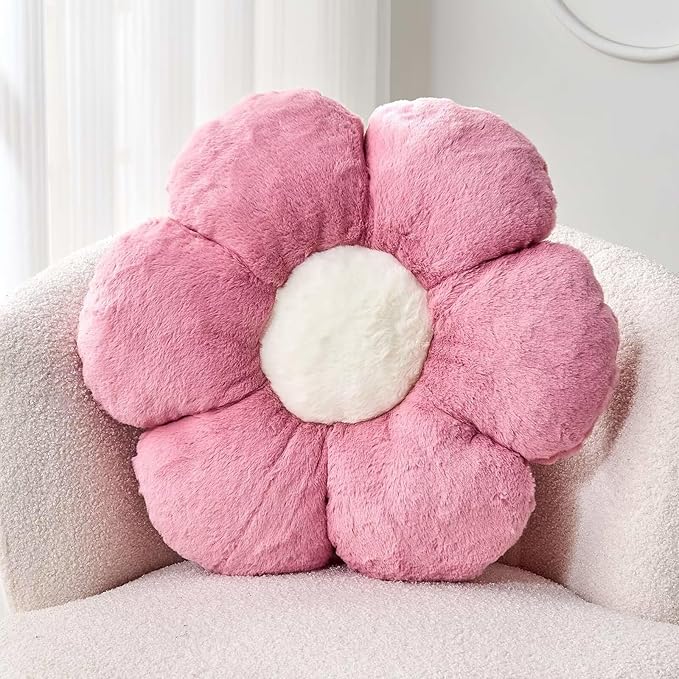 Kcvvcr Dusty Rose Flower Pillow, Cute Decorative Flower Shaped Throw Pillow with Faux Rabbit Fur, 19.6" Soft Flower Plush Throw Pillow Floor Pillows Room Décor for Bedroom Living Room