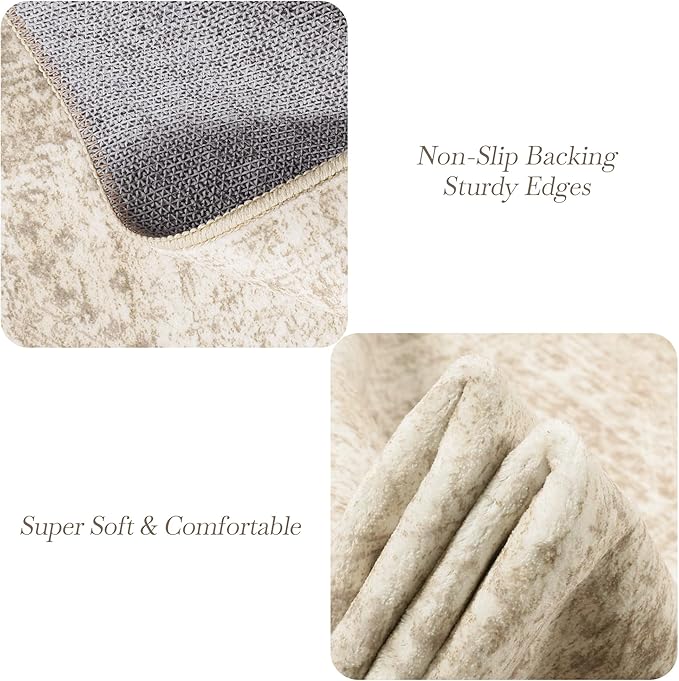 Soalmost 2x3 Washable Rugs for Kitchen, Floor, Entryway, Powder Room Small Area Rug Non-Slip Vintage Low Pile Throw Door Mat Beige