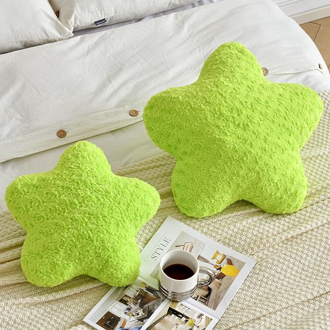 Star Pillow, 19.7" Star Shaped Plush Pillow for Couch Bed Sofa, Cute Decorative Throw Pillows with Soft Faux Fur Room Decor for Bedroom Living Room (Green)