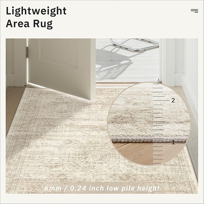Soalmost Runner Rug 2'x8' Washable Non-Slip Runner Rugs for Kitchen Bathroom Laundry Room Beige Vintage Floor Carpet Runners for Hallway Entryway