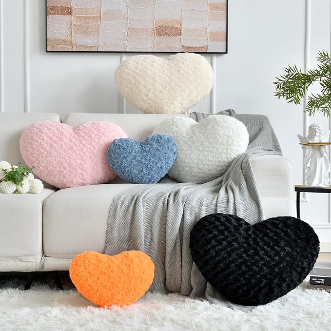 Heart Pillow, Soft Heart Shaped Pillow with Room Decorative Throw Pillows for Bed Couch Chair Sofa, Heart Shaped Cute Throw Pillow Cushion for Bedroom Living Room(Ivory White, Large 19.6" x 15.7")