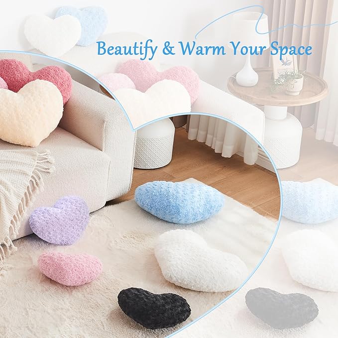 Heart Pillow Blue Throw Pillows, Soft Fluffy Decorative Pillows for Bed Couch Chair, Cute Heart Shaped Room Decor Gifts for Valentine Anniversary Birthday Mothers Christmas (Medium, 20"x15")
