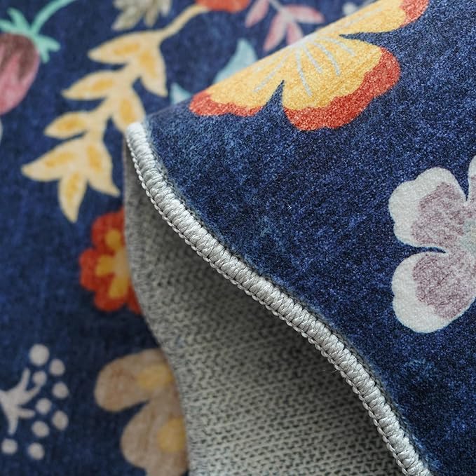 Washable Non-Slip Runner Rug 2x8: Water-Resistant Floral Kitchen Rug Indoor Low Pile Floor Mat for Living Room Bedroom Dining Room Ultra Soft Stain-Resistant Carpet for Pets Kids Family(2x8,Purple)