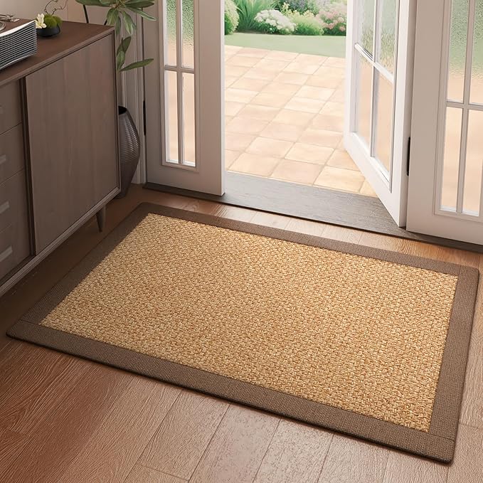 YDKGL Front Door Mat 2'x3', Jute Like Non-Slip Indoor Mat Entrance, Woven Washable Doormat for Front Indoor Entryway, Brown