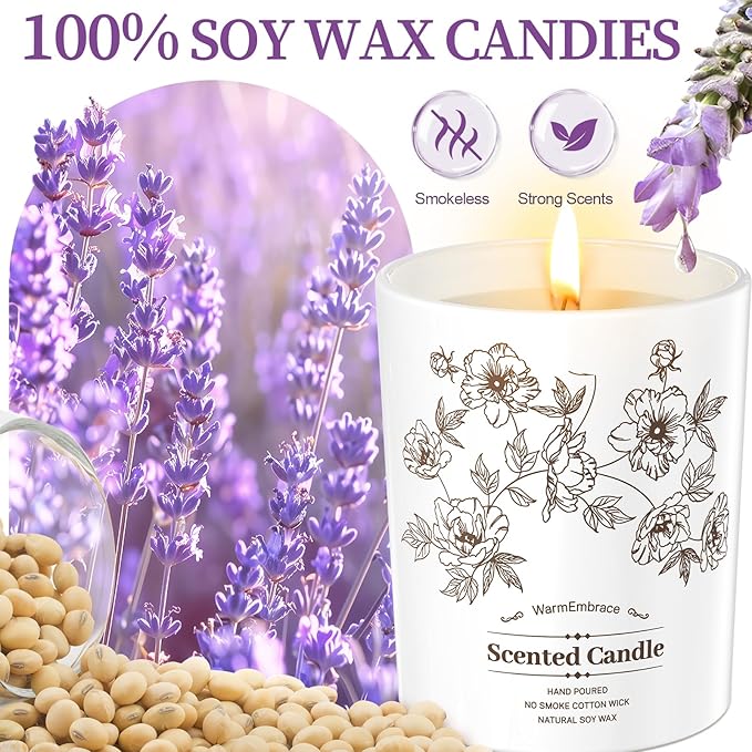Deluxe Scented Candle for Women & Men, Lavender Soy Wax Candle, 5.2 Oz Jar Candle for Home, Scented-40 Hour Long Lasting Burning, Suitable Present for Thanksgiving, Christmas & Birthday