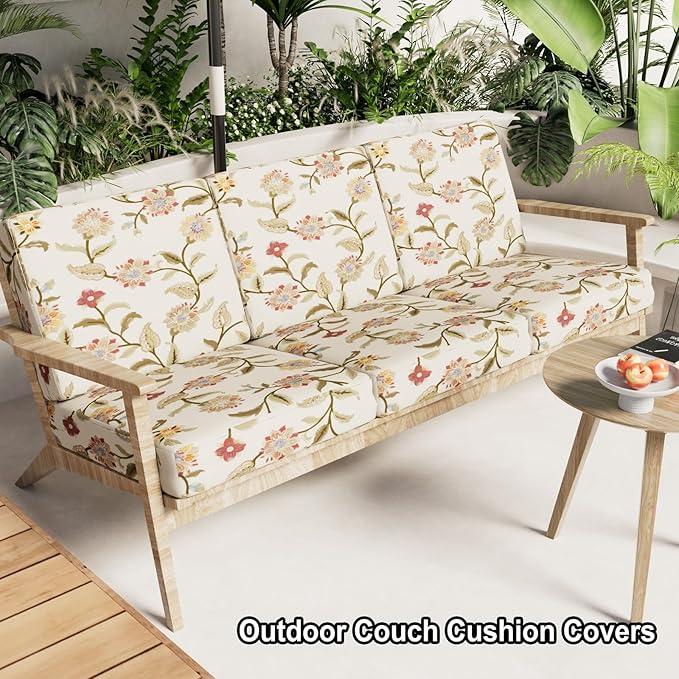 hyha Printed Couch Cushion Covers, Floral Sofa Covers Washable for 3 Cushion Couch, Stretch Pattern Outdoor Cushion Covers for Patio Furniture with Elastic Bottom(Large, Tropical Flowers)