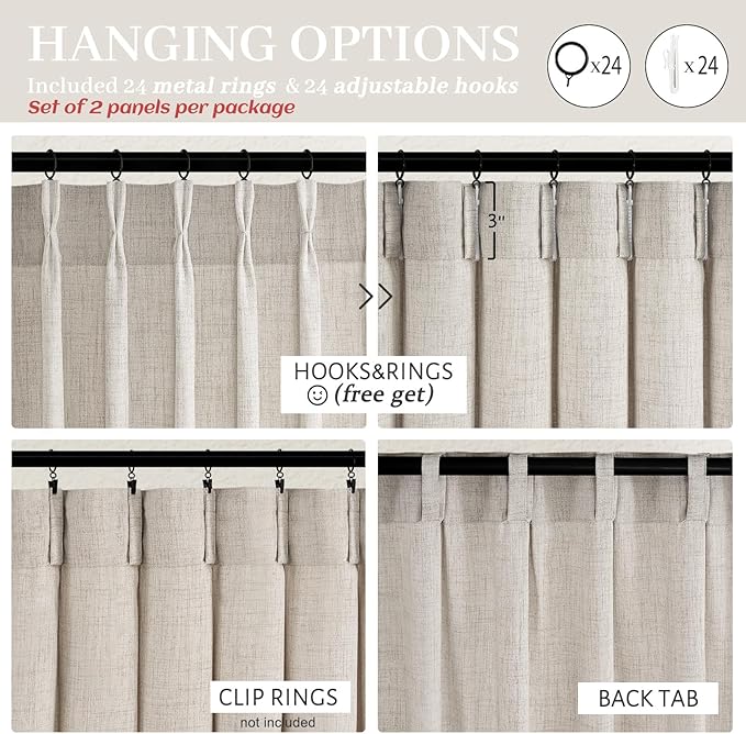Greyish Brown 70 Inch Extra Wide Light Filtering Living Room Curtains 108 Inches Long, Memory Trained Pleated Thick Natural Linen Privacy Semi Sheer Farmhouse Tall Windows Drapes 2 Panels 9 FT Length