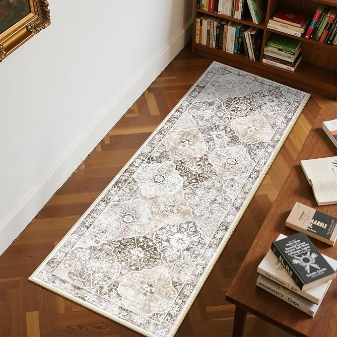Ileading Washable Hallway Runner Rugs, 2x6 Non Slip Runners Area Rug for Entryway Kitchen Bathroom Bedroom Laundry Living Room, Long Narrow Low-Pile Floor Carpet Boho Vintage Throw Mat for Kids Room