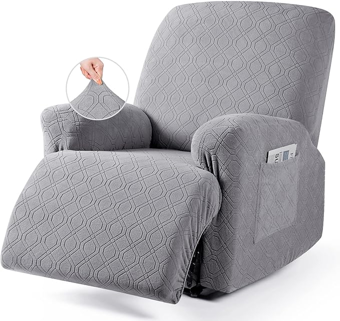 VANSOFY Oversized Recliner Chair Cover,4Pieces Stretch Recliner Covers for Recliner Chair Soft Reclining Chair Slipcover with polyester & spandex material,Furniture Protector for Dogs Cats(Light Gray)
