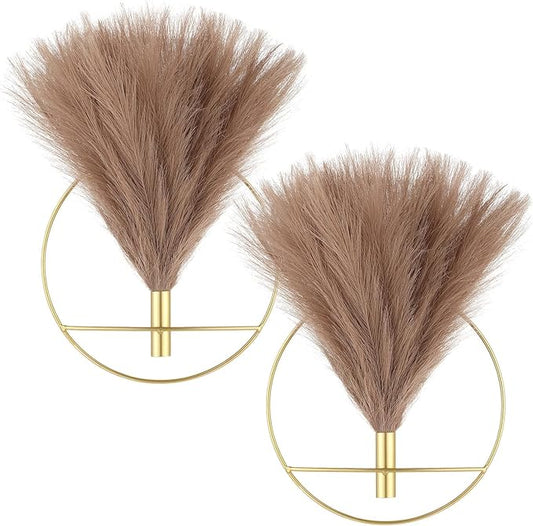Pretty Jolly Boho Wall Decor, Large Wall-Mounted Metal Wall Decor, Hanging Artificial Pampas Display, Wall Art Living Room, Bedroom, Bathroom, Dining room, 2 Pack Gold Coffee