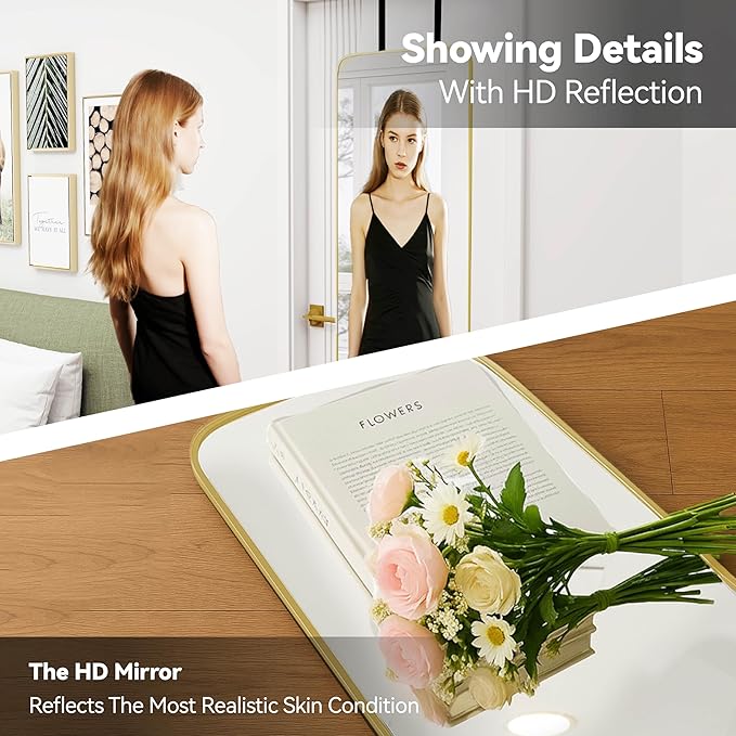 SCWF-GZ 57x20 Door Hanging Full Length Mirror, Floor Stand (Height 5.7ft just Body in1.3ft) Wall Mounted Metal Frame Rectangle Dressing Mirrors for Bedroom Room 57 inch Gold