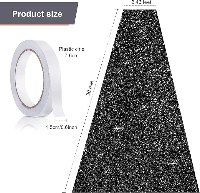 Tatuo Carpet Runner 2.46 x 30 ft Runway Rug 55 GSM Thickness with Carpet Tape for Prom Graduation Wedding Outdoor Indoor Hallway Movie Party Decoration Rug(2.46 x 30 Feet,Glitter Black)