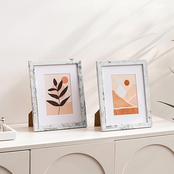 eletecpro 8x10 Picture Frames Set of 10, Picture Frame Collage Wall Decor Display 5x7 Photo with Mat or 8x10 without Mat, Home Decor Gallery Frame for Table Top or Wall Mounting, Distressed White