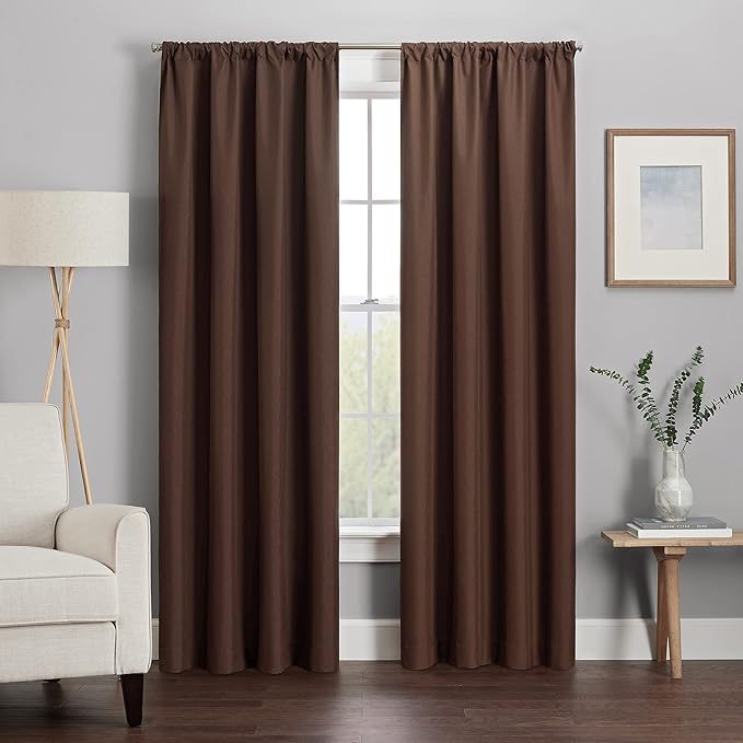 ECLIPSE Kendall Modern Blackout Thermal Rod Pocket Window Curtain for Bedroom or Living Room (1 Panel), 42" x 63", Chocolate