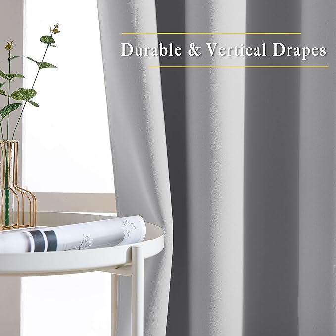 NICETOWN Silver Grey Cafe Curtains 36 inches Long, Grommet Room Darkening Window Treatment Thermal Drapes for Kitchen, 2 Panels, W52 x L36