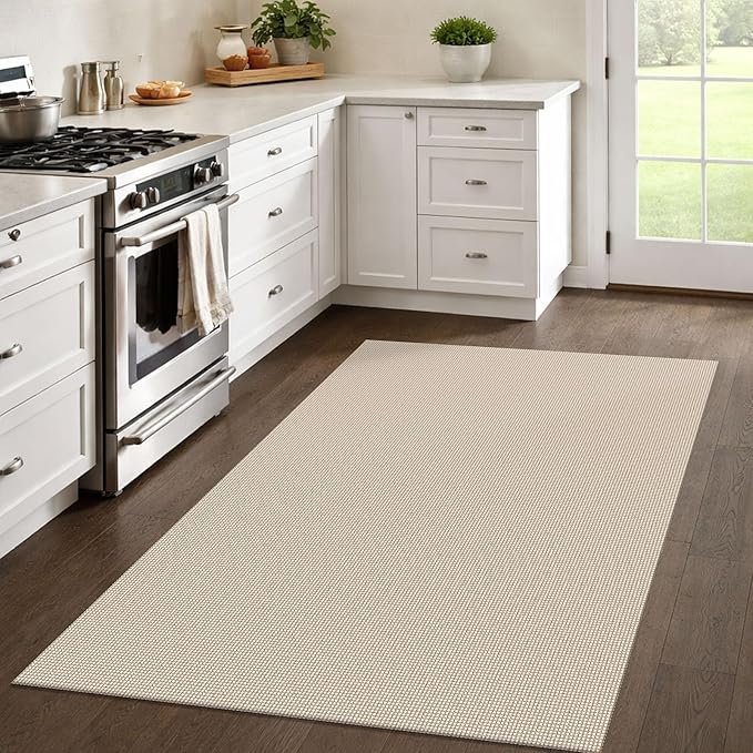 IOHOUZE Washable Area Rug 4x6 Non Slip Rubber Backed Woven Rugs for Entryway Indoor Bedroom Rugs Kitchen Rug Floor Throw Carpet for Entrance Front Door Living Room, Beige/Khaki