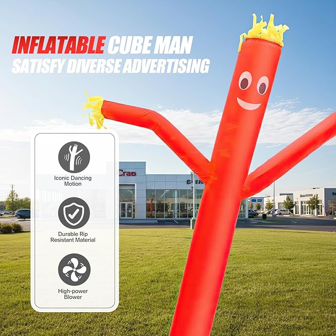 6ft Red Air Tube Dancer Inflatable Waving Tube Man with Lights & Built-in Blower - Wacky Waving Dancing Guy Set for Business Promotion