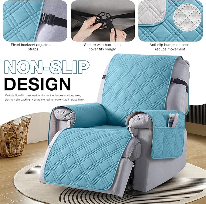 TAOCOCO Waterproof Recliner Chair Cover for Large Recliner, Oversized Recliner Covers for Recliner Chair with Pocket, Recliner Slipcover Furniture Protector for Kids Pets(28'', Sky Blue)