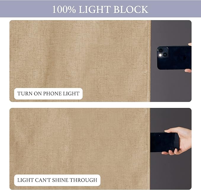 RYB HOME 100% Blackout Curtains for Small Window, Linen Textured Blend Insulating Privacy French Door Curtains Tie Up Shades for Kitchen Storage Cabinet Basement, W 12 x L 40, Camel, 1 Panel
