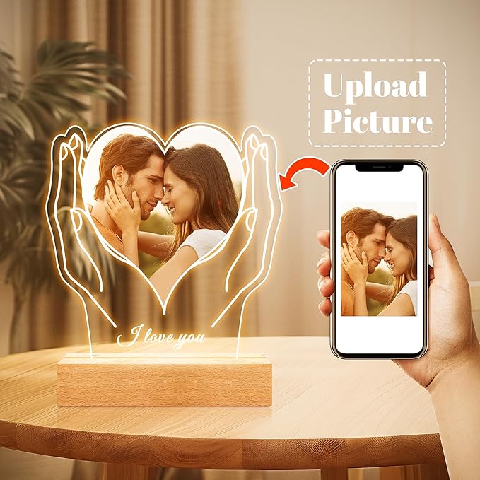 Personalized Picture Frame with Photo, Customized Photo Frame with Night Light, Custom Picture Frames, Personalized Anniversary Couple Gifts for Women Men Her Him Girlfriend Boyfriend Wife Husband