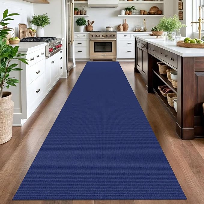 IOHOUZE Washable Exrea Long Hallway Runner Rug 3x16 Non Slip Rubber Backed Kitchen Runner Entryway Runner Indoor, Woven Rugs Floor Carpet for Kitchen Hall Entryway, Royal Blue/Navy