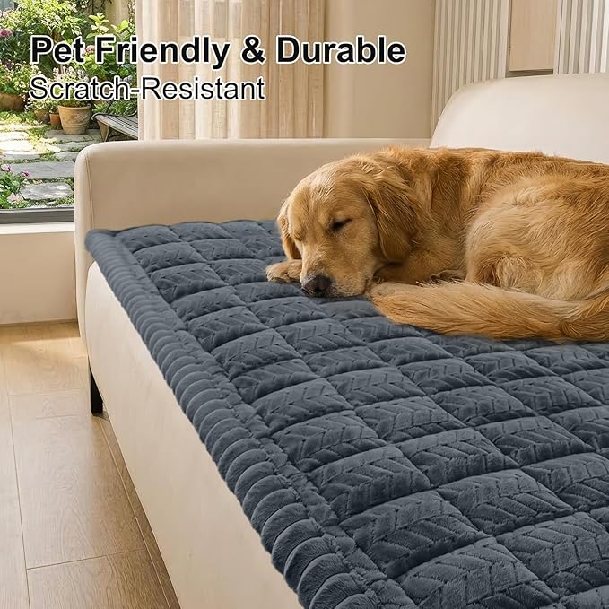 Smiry Non Slip Couch Covers for Dogs, Fuzzy Pet Couch Covers for 3 Cushion Sofa Pet Friendly, Soft Sofa Slipcovers Cushion Furniture Protector Washable (Dark Grey, 27.6" x 88")