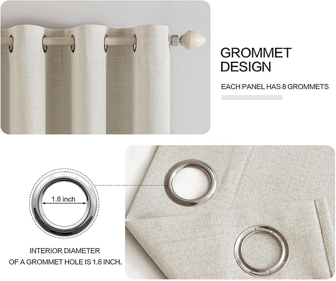 MIULEE Linen Texture Curtains for Bedroom Light Cream 100% Blackout Thermal Insulated Linen Curtains Grommet Room Darkening Drapes for Living Room Nursery 52x84 Inch (2 Panels)