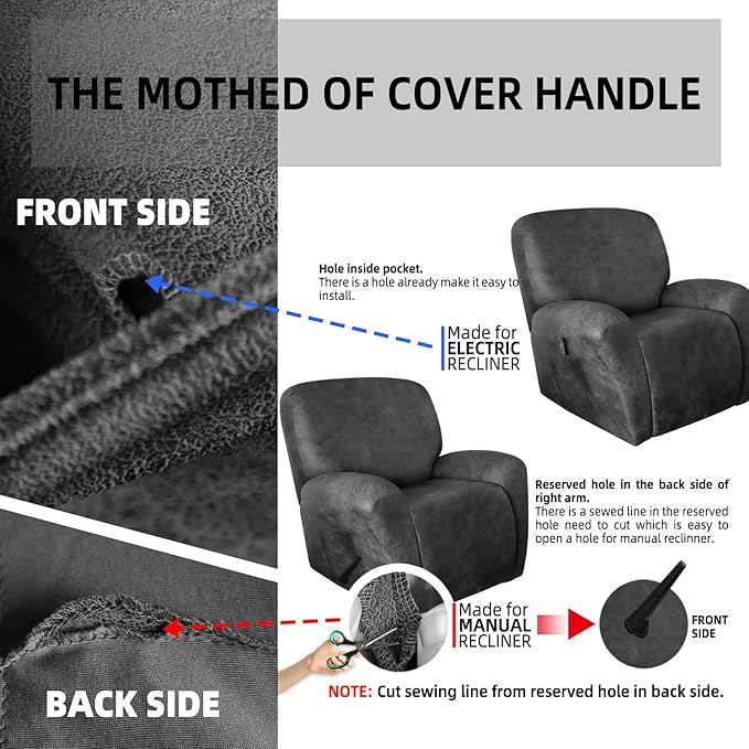 ANARACHON Recliner Chair Covers Leather Like, 4 Pieces Recliner Cover for Recliner Chair, Soft Sofa Slipcover Furniture Protector Washable Sofa Cover for Pets Kids (X-Large, Light Gray)