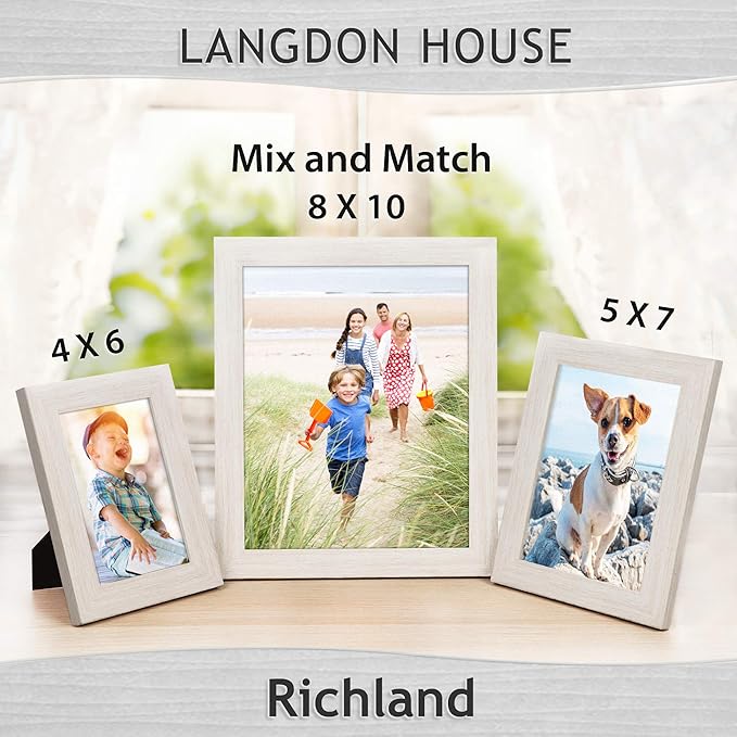 Langdon House 5x7 Picture Frames (Almond White, 6 Pack) Woodgrain Style, Wall Mount or Table Top, Richland Collection