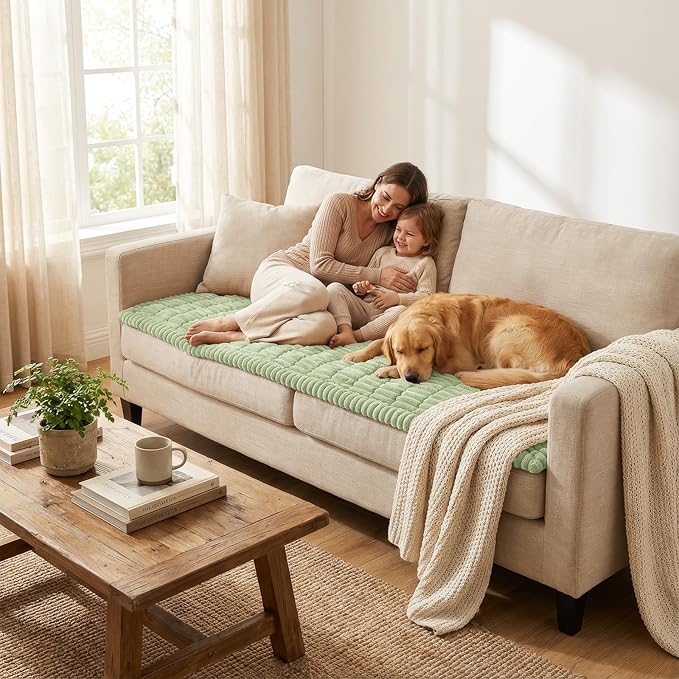 Smiry Couch Cover for Dogs Washable, Non Slip Fuzzy Pet Couch Covers for 3 Cushion Sofa Pet Friendly, Thick Soft Sofa Slipcovers Cushion Protector (Green, 27.6" x 47")