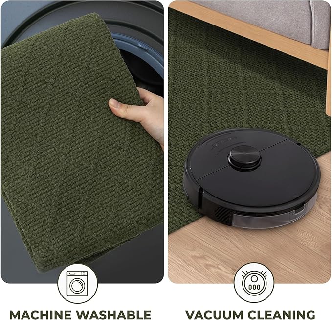 KOZYFLY Runner Rug 3x18 Ft Washable Runners for Hallways Non Slip Rubber Backed Kitchen Runners, Extra Long Entryway Runner Indoor, Floor Carpet for Hallway Kitchen Entryway, Dark Green