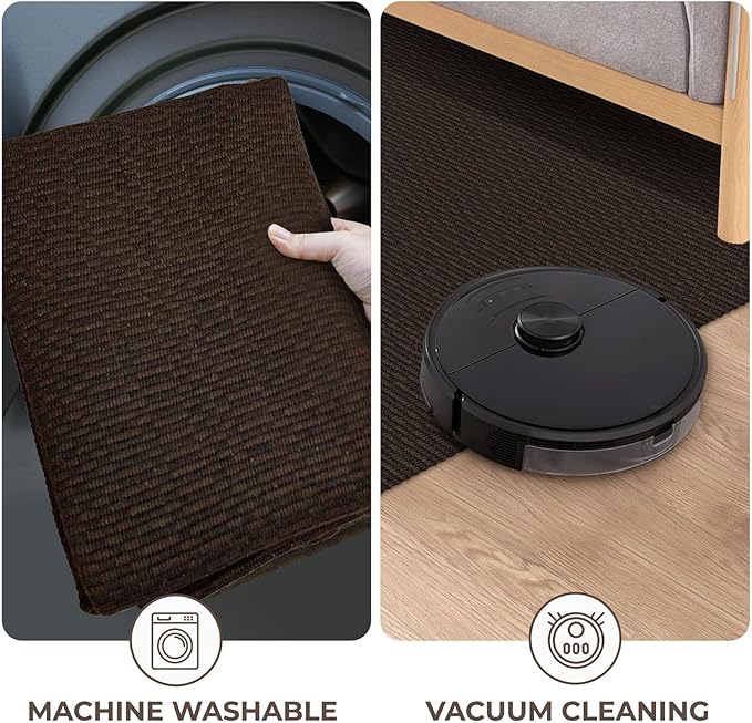 KOZYFLY Washable Runner Rug 2x5 Ft Runners for Hallways Rubber Backed Throw Rug, Braided Cotton Entryway Runner Indoor, Carpet Runners for Hallway Kitchen Entryway Bedroom, Dark Coffee/Brown