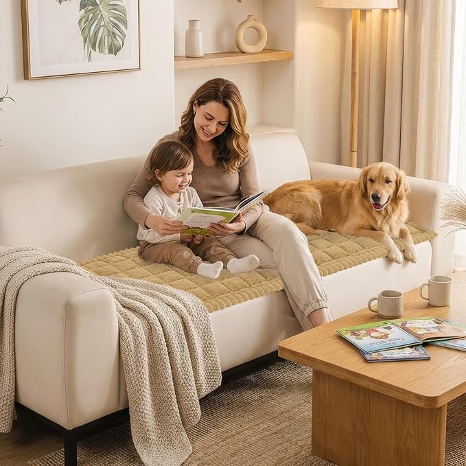 Smiry Non Slip Couch Covers for Dogs, Fuzzy Pet Couch Covers for 3 Cushion Sofa Pet Friendly, Soft Sofa Slipcovers Cushion Furniture Protector Washable (Camel, 27.6" x 70.9")