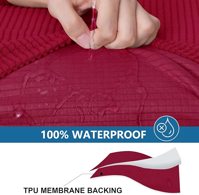 hyha Waterproof Couch Cushion Covers for Pets, Non Slip Sofa Seat Cover for Dogs Washable, Soft Thick Stretch Jacquard Fabric, Sofa Slipcovers with Elastic Bottom (2 Pieces, Wine Red)