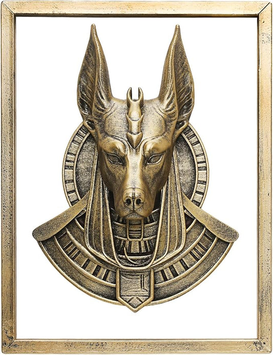 JJALIGHTS Animal Heads Wall Decor Anubis Resin Sculptures Anubis the Jackal-headed God Wall Hanging Decoration Imitation Copper vintage Wall Sculpture for Living Room Bedroom Office