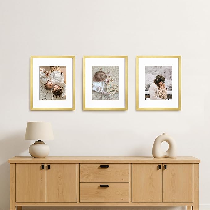eletecpro 16x20 Picture Frames Set of 5, Gallery Wall Frames Display 11x14 Photo with Mat or 16x20 without Mat, Picture Frame Collage Wall Decor for Wall Mounting, Gold