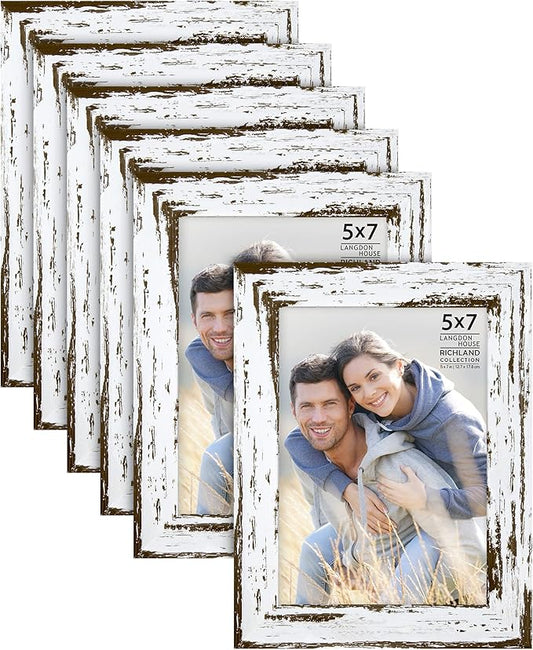 Langdon House 5x7 Picture Frames (Distressed White, 6 Pack) Farmhouse Style, Richland Collection
