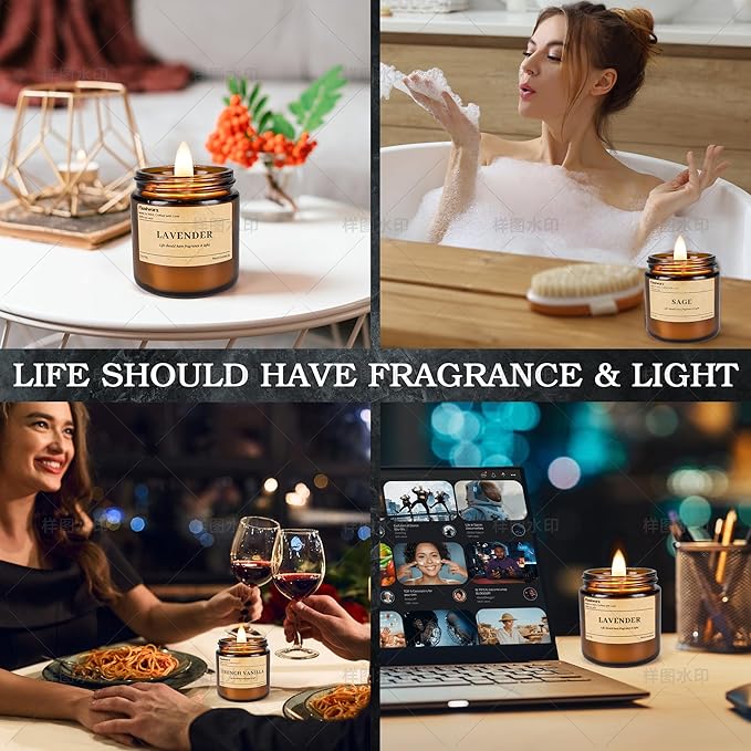9 Pack Soy Candles for Home Scented |（Apple Cinnamon/Amber/Vanilla） Long-Lasting 270 Hours, Natural Scented Candles Gift for Women & Men, Birthday, Mother’s Day, Christmas, Thanksgiving