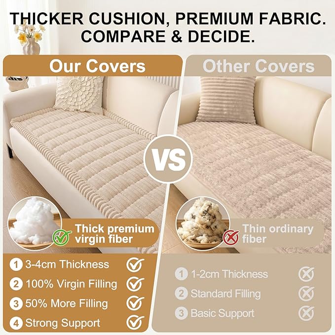 Smiry Couch Cover for Dogs Washable, Non Slip Fuzzy Pet Couch Covers for 3 Cushion Sofa Pet Friendly, Thick Soft Sofa Slipcovers Cushion Protector (Apricot, 27.6" x 82.7")
