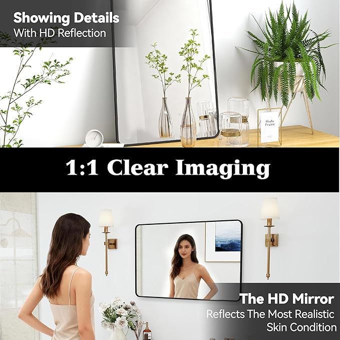 SCWF-GZ 20x30 Rectangle Mirror Full Length Wall Mounted Hanging or Against Wall Metal Frame Dressing Make-up Mirrors for Entryway Bedroom Bathroom Living Room 20 30 inch Black