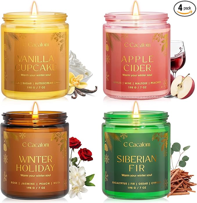 Winter Scented Candles, Holiday Candles for Home, Aromatherapy Soy Candles Gifts Set for Women Men, Vanilla/Fir/Apple Cider/Winter Holiday