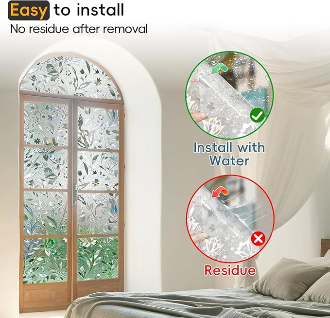 Stained Glass Rainbow Window Privacy Film Decorative, 35.4" by 78.74"