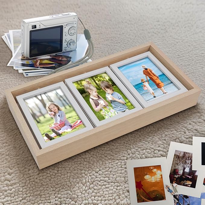 ZEEYUAN 4x6 Rotating Picture Frame Rustic Double Side Family Photo Frame, 4x6 Floating Wooden Picture Frame Vertical Collage Photo frame for Tabletop Display