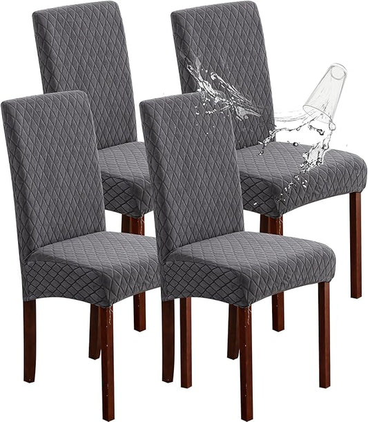 Genina 100% Waterproof Chair Covers for Dining Room Set of 4, Large Dining Room Chair Covers Protectors Stretch Kitchen Parson Chair Slipcovers for Home, Restaurant (Large, Argyle-Dark Gray)