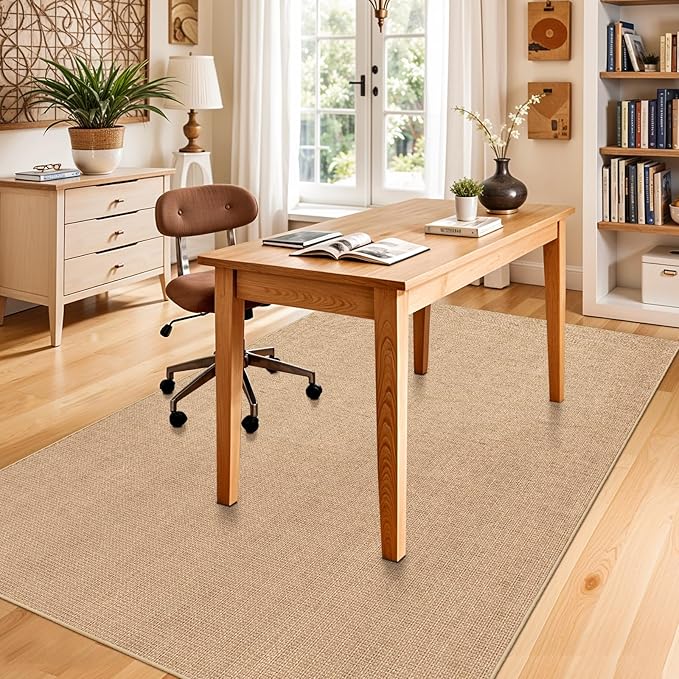 4x6 Jute Area Rug Washable: Non-Slip Indoor Floor Mat - Carpet for Living Room Entryway Kitchen Dining Room - Thin Low Pile Rugs Braided Woven Durable Farmhouse Decor (Beige,4x6)